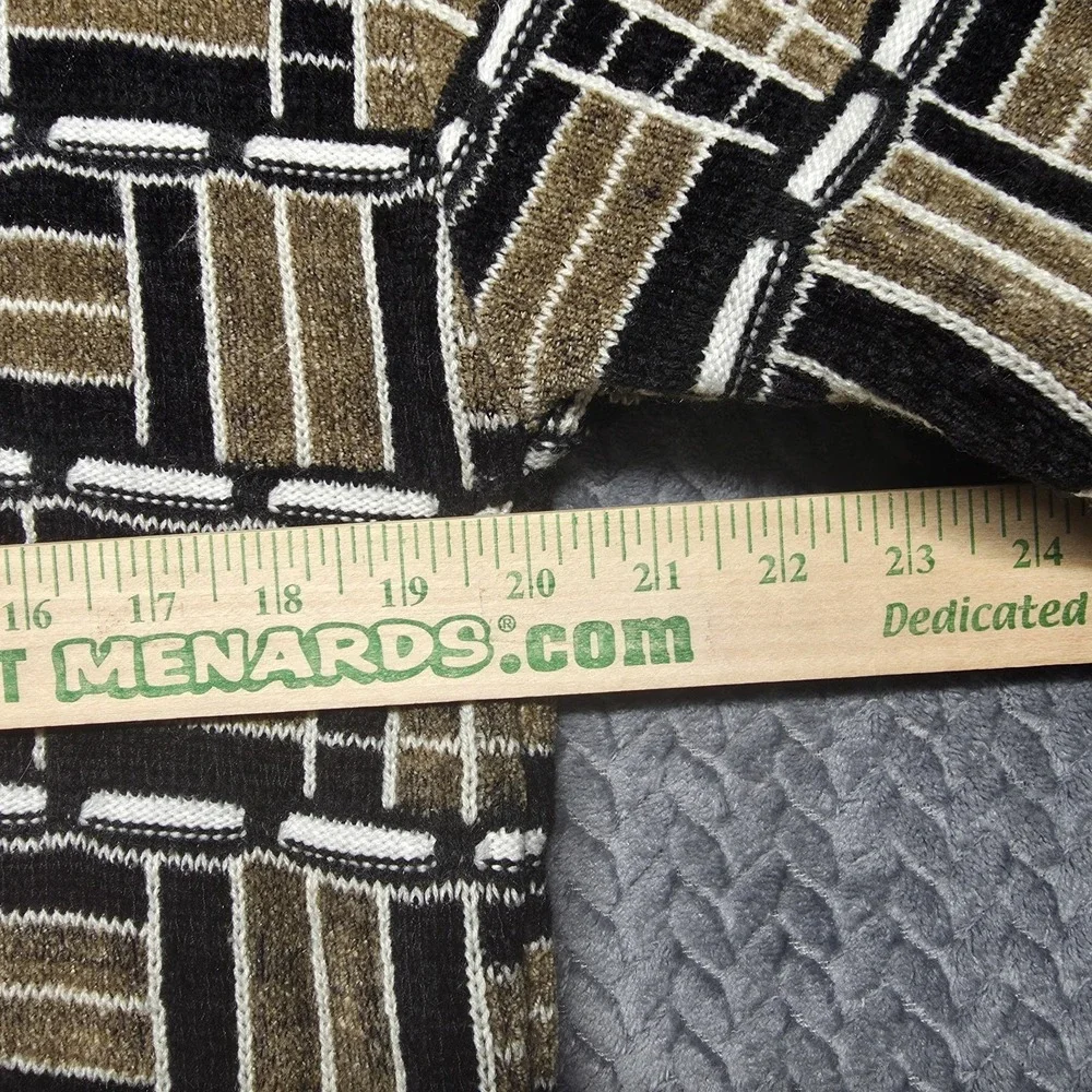 Vintage Geometric 1/4 Zip Sweater Men's M Thick Knit‎ Black Tan 90s Style